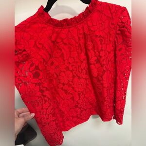 Rachel Parcell Red Floral Lace Long-Sleeve Blouse